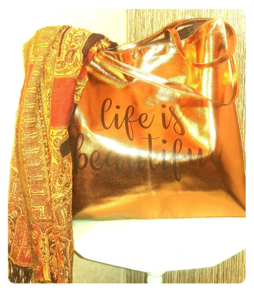 New Bronze Radiant big tote bag with huge scarf